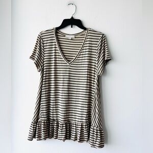 Eri + Ali Anthropologie Top Beige Stripe Linen Blend Ruffle Women S Preppy Boho